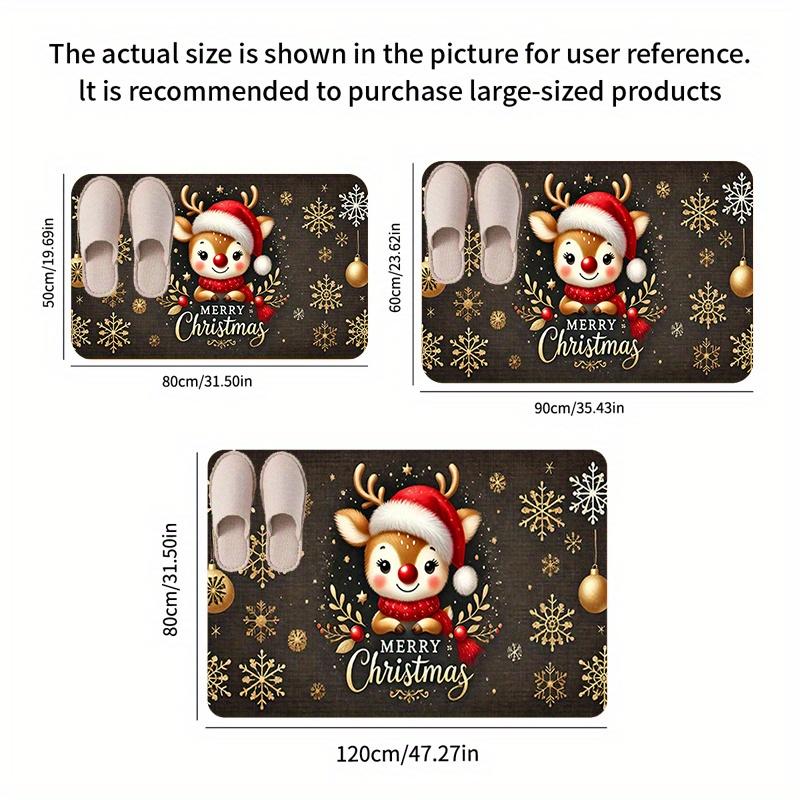 Christmas Reindeer Doormat, Non-Slip Machine Washable  Low Pile Rug for Entryway Kitchen Living Room Bedroom Holiday Decor
