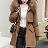 Women Coat Hooded Winter Jacket with Faux Fur Collar Warm Fashionable Zipper Closure