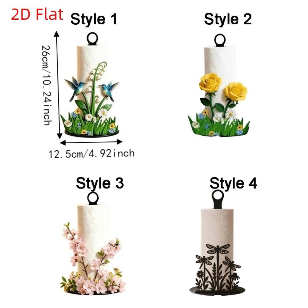 2D Flat Floral Tissue Holder Wooden Base Vertical Napkins Rack Practical Tissue Stand for Kitchen