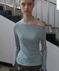 KIJUN Stripe One-Shoulder Long Sleeve Top_Mint