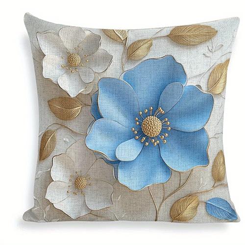 Ice Blue Flower Decorative Pillowcase, Ultra-Soft Polyester Material Living Room Sofa Backrest Car Pillowcase Home Decoration