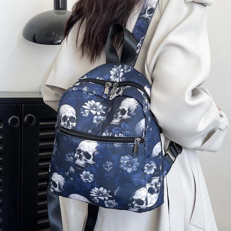 Ladies Backpack Stream Fashion Oxford Cloth Large Capacity Simple Lightweight Skull Printed Backpack