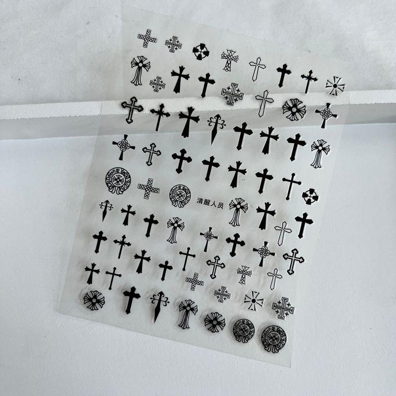 

[Sober Personnel] Crostar Relief Nail Stickers Vintage Cross Boys Nail Sticker Genderless Minimalist One Black (sticker only)