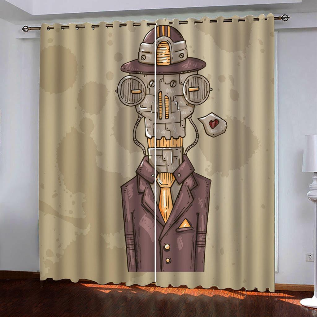 High-Density Blackout Curtains, Retro Yellowing Funny Series Digital Printing Blackout Curtains