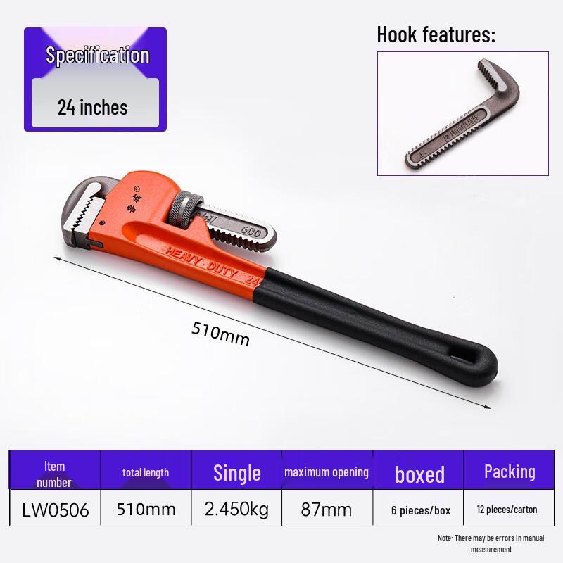 SMVP Heavy Duty Large Opening Pipe Wrench CN plug (adapter included)