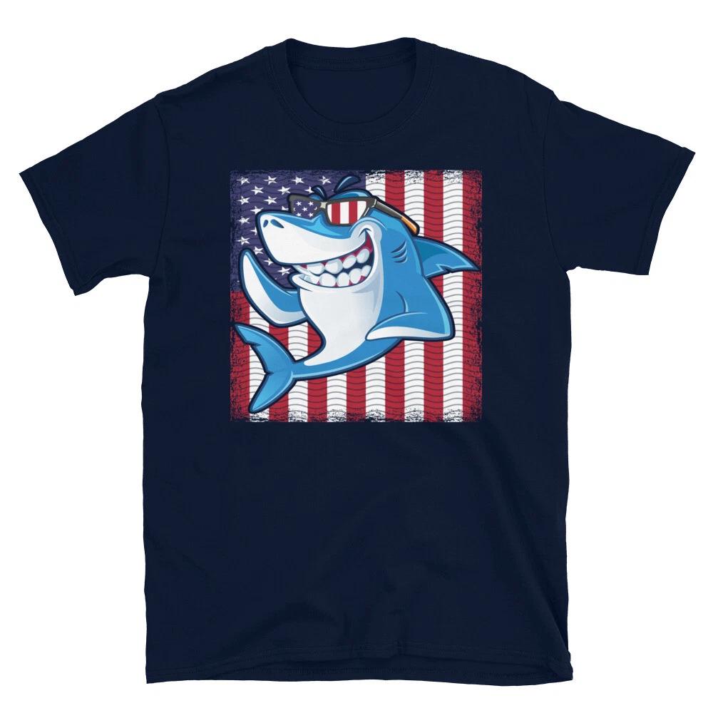 COOL SHARK American US Flag Fishing Fish Nature Outdoors T-Shirt S