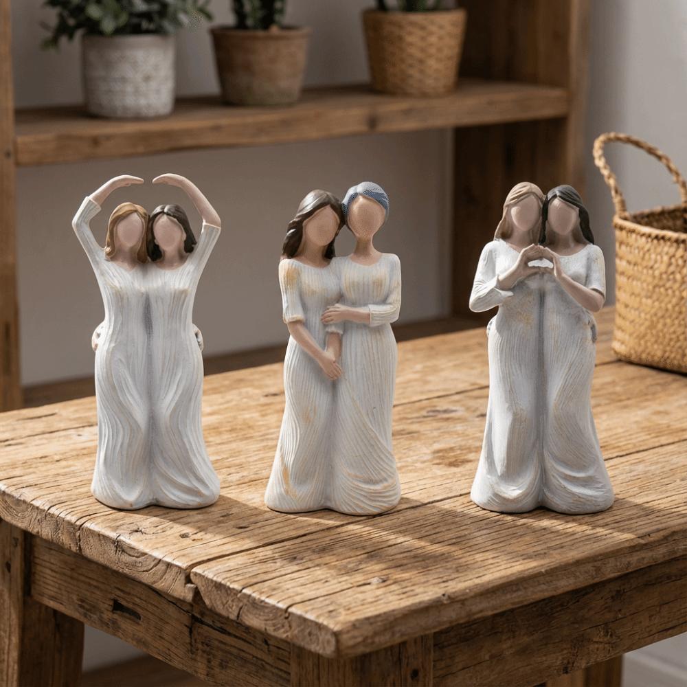 Resin Craft Mother and Daughter Statue Hand-Painte Family Sculpture  Bedroom