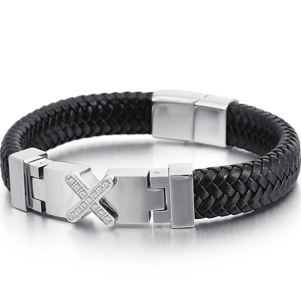 Wholesale Genuine Leather Man Bracelet  Armband Heren with Magnet Clasp Button Elegant Bracelet for Men Logo Name Engraveable