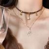 Metal Chain Necklace with Sunflower and Star Pendants Clavicle Choker for Women