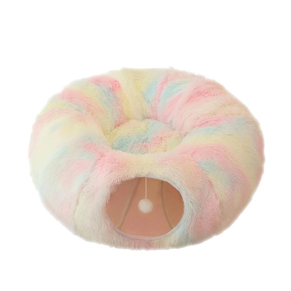 2 In 1 Round Cat Beds House Funny Cat Tunnel Toy Soft Long Plush Dog Bed Kittens Bed Mat Kennel Deep Sleep Winter Pets Cat Nest