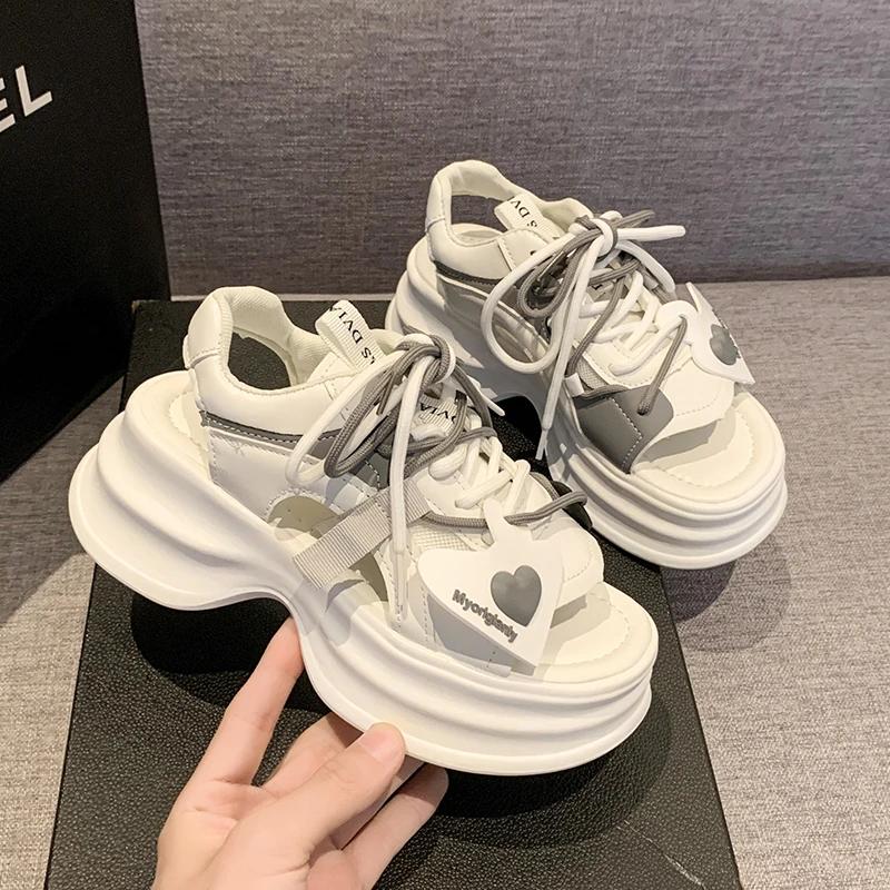Fashion Fashion Sports Platform Sandals  Summer Thick Bottom Wedge Walking Shoes Woman Peep Toe 2024 Lace Up Chunky