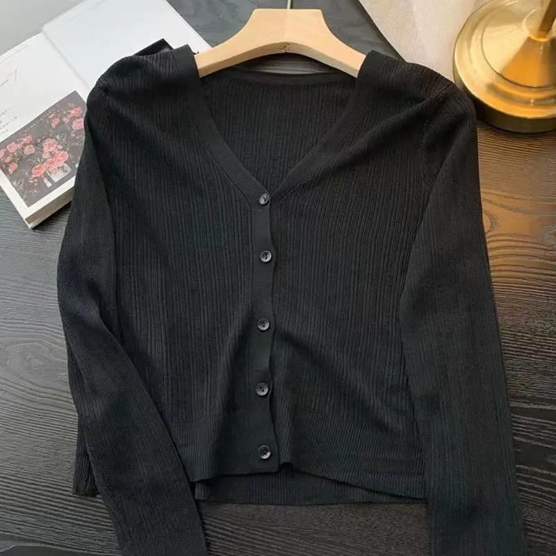 Women's Spring/Summer Knit Sweater Lightweight Solid Color Button-Up Sun Protection Cardigan