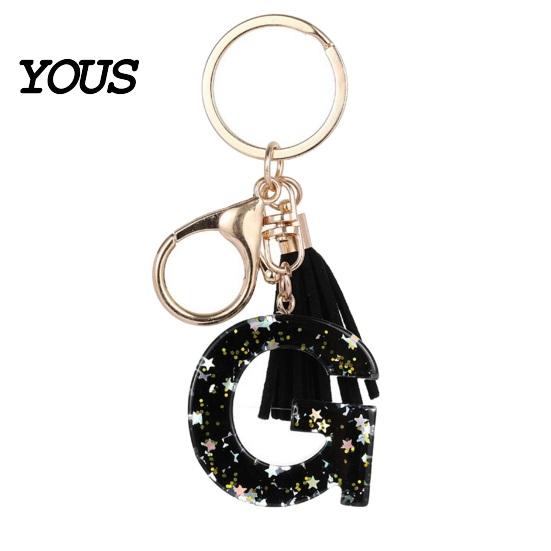 Lightweight Keychain Pendant, Sequins Star Letter A-Z Charm with Tassel, Gift Alphabet Initial Metal Keyring for Handbag Backpack Bag