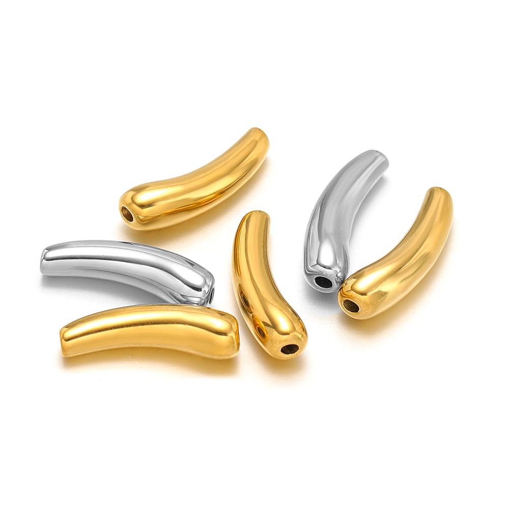 5Pcs Stainless Steel PVD Gold Plated Curved Tube Bead Charms for DIY Necklace Findings Jewelry Bracelet Making Material Supplies