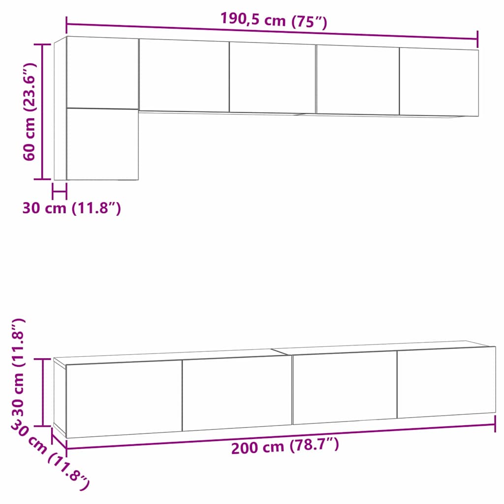 TV Cabinet Set 5 pcs Black Oak Effect Particleboard
