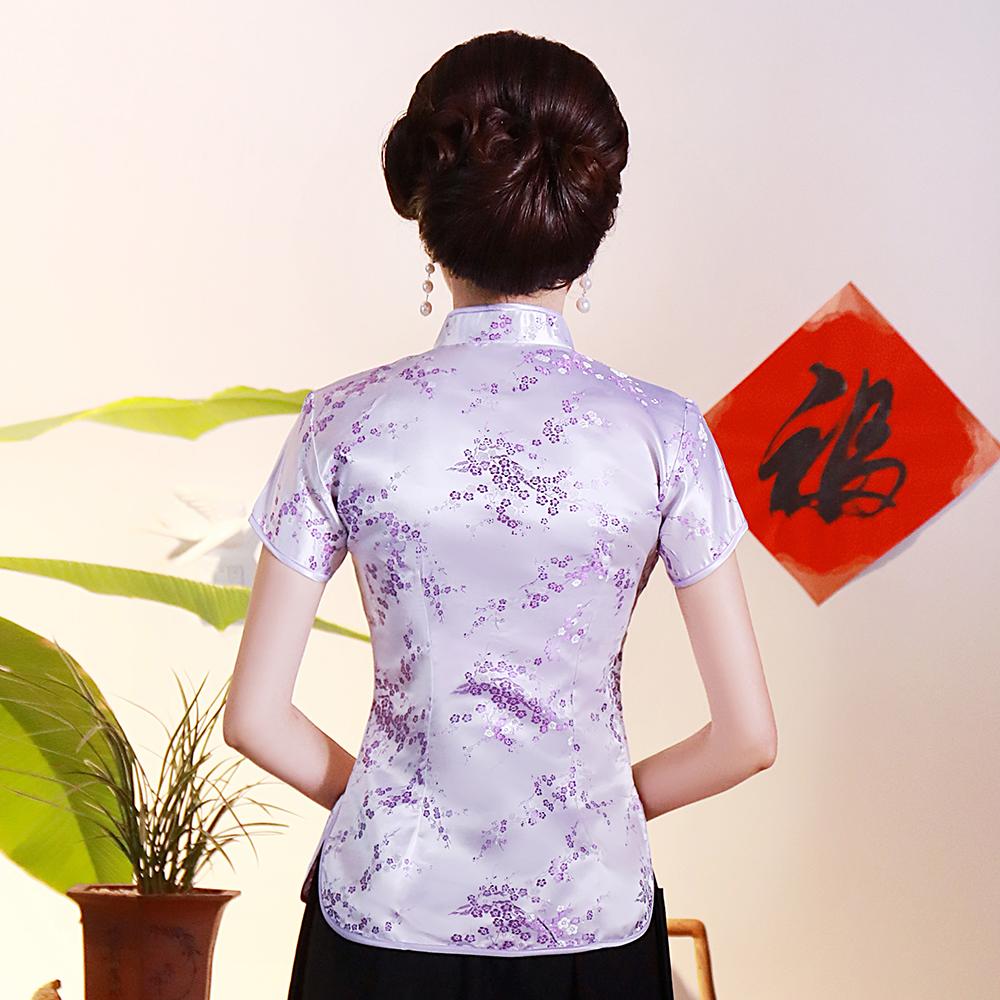 Oriental Style Ladies Traditional Shirt Summer Flower Rayon Chinese Blouse Pink Elegant Tops Tang Clothes