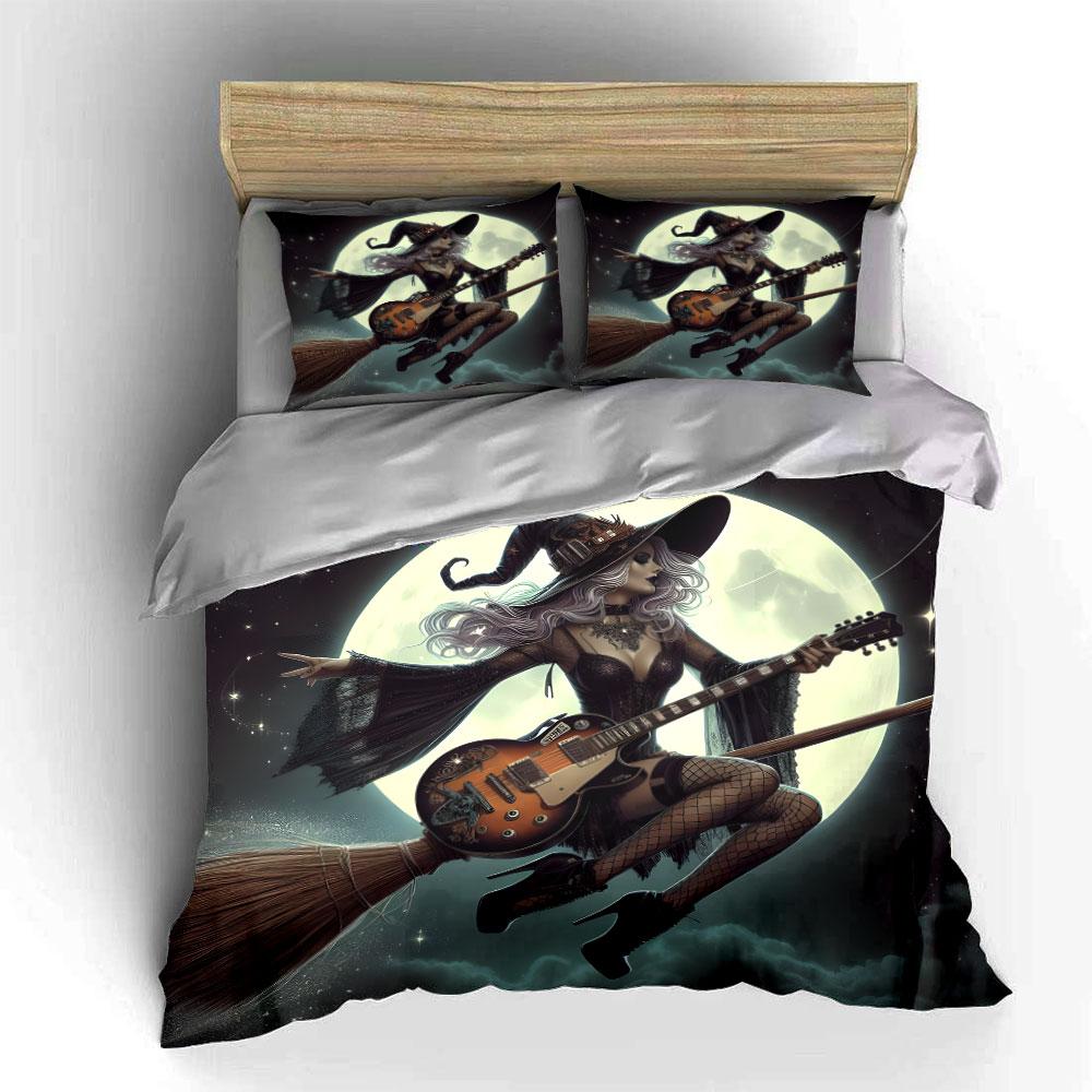 Halloween Witch Art Decor Set Soft Comfortable Duvet Cover Bedding Set Included 1*Duvet Cover & 2*Pillowcases, Gift