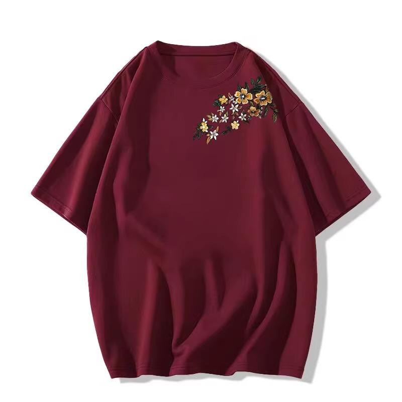 Black Cotton Short-sleeved T-shirt Women's New Summer American Loose Front Shoulder Design Half-sleeved T-shirt Top