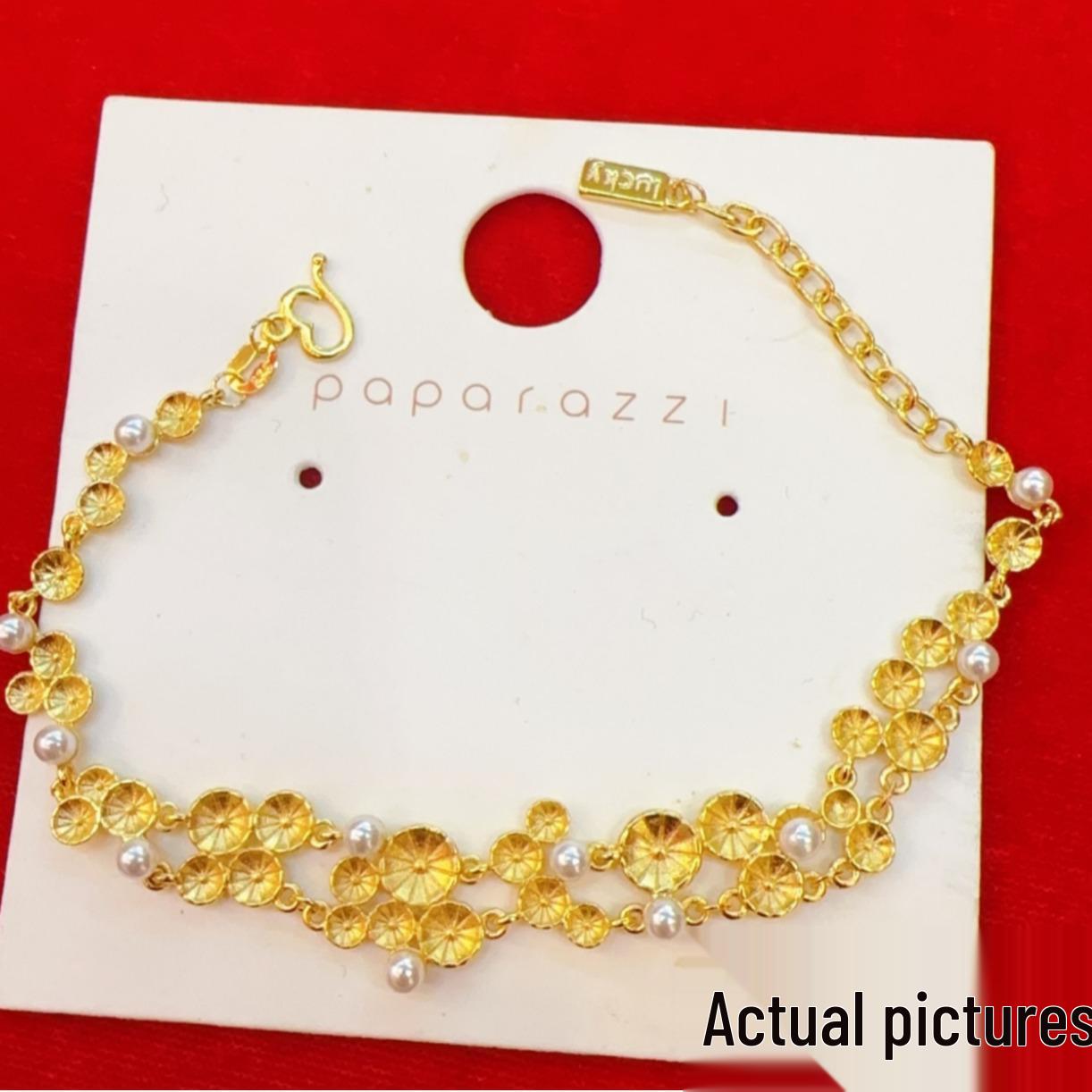 

Lotus Water Lily Gold Bracelet: Wedding Style with Imitation Pearls and Floral Design