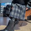 Pantaloni da donna in pile a quadri a gamba larga invernali casual dritti