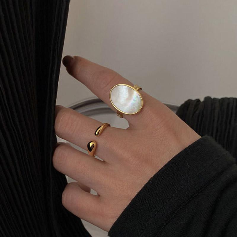 Golden Shell Ring Women's Luxury Bride Jewelry Fashion Simple Oval Geometric Party Accessories Gift