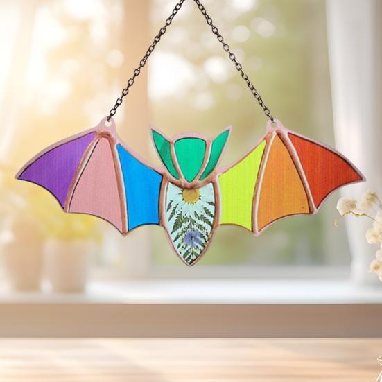 Bat Stained Glass Sun Catcher Translucent Acrylic Wall Art Light Hanging Decoration Handmade Catcher