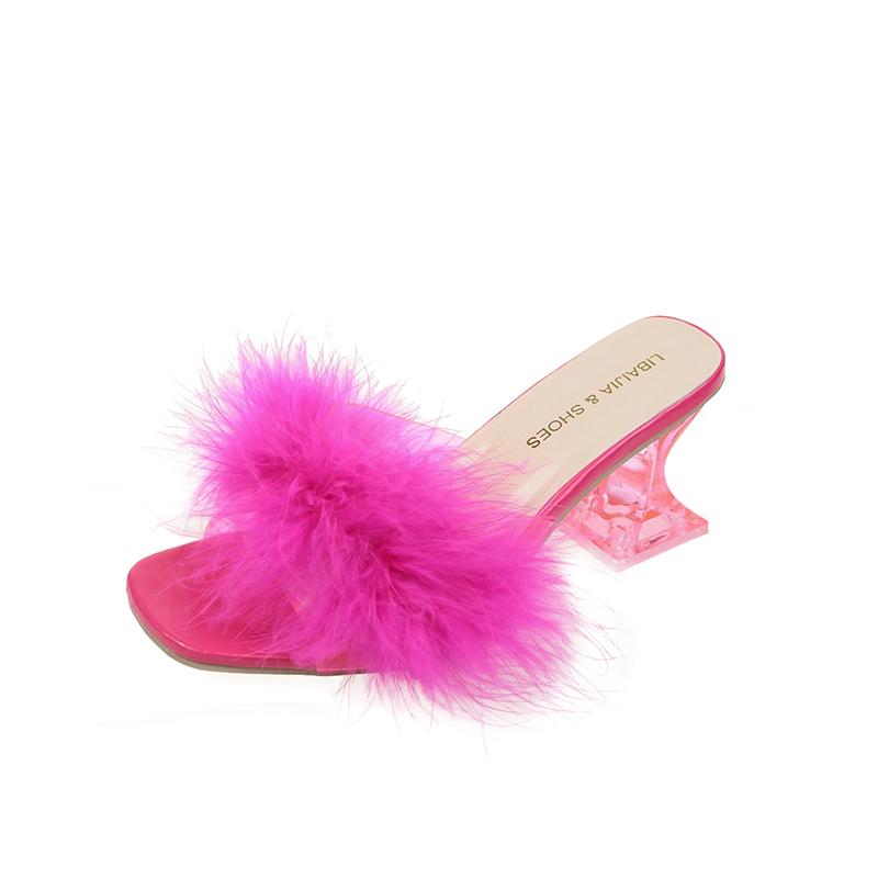 Fashion Comemore Women Slippers Summer Fashion Stiletto Sandals Open Toe High Heel 2025 Fur Heels for Woman Pink Shoes Sapatos Femininos