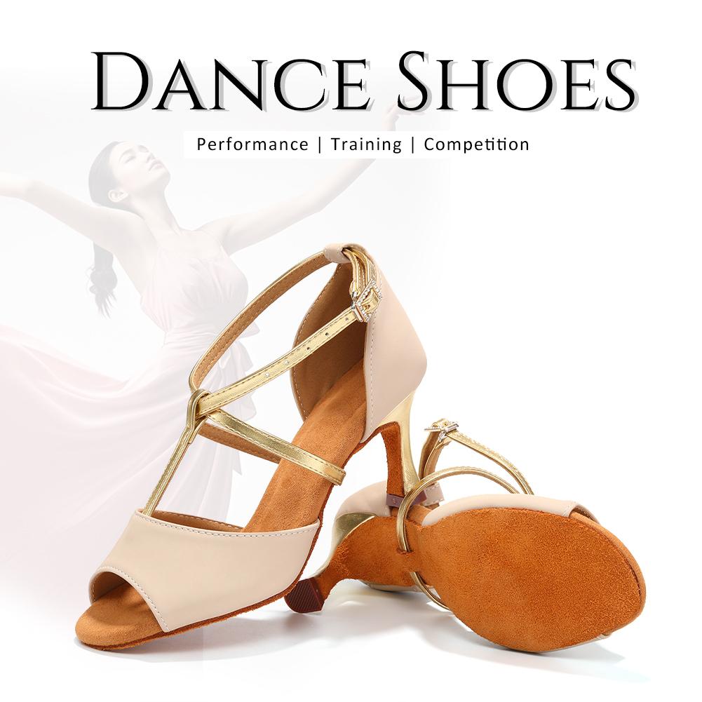 Leather Women Modern Dance Shoes Peep Toe Latin Dance Shoes Ladies Party Ballroom Standard Shoes Heeled 7cm