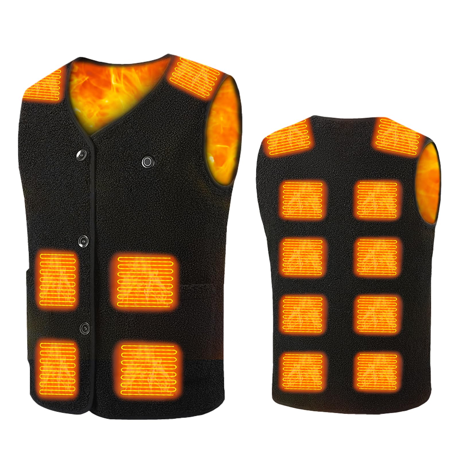 

YORIYOI Жилет из флиса Боа с подогревом, 16 зон нагрева, 3 температурных режима, теплый для холодной погоды, электрический с подогревом, унисекс для мужчин и женщин, точки нагрева, настройки, чёрный