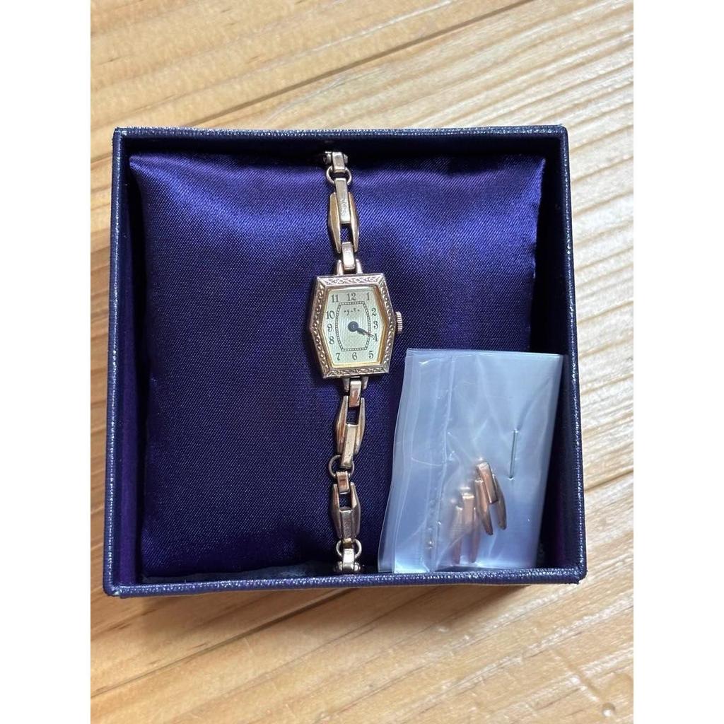Used agete women's watch pink gold square type