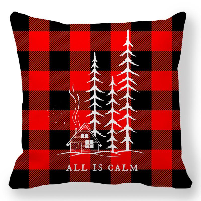 Christmas Red Checkered Pattern Digital Printing Short Plush Pillow Covers for Car Sofa Office Cushion Cover Home Goods