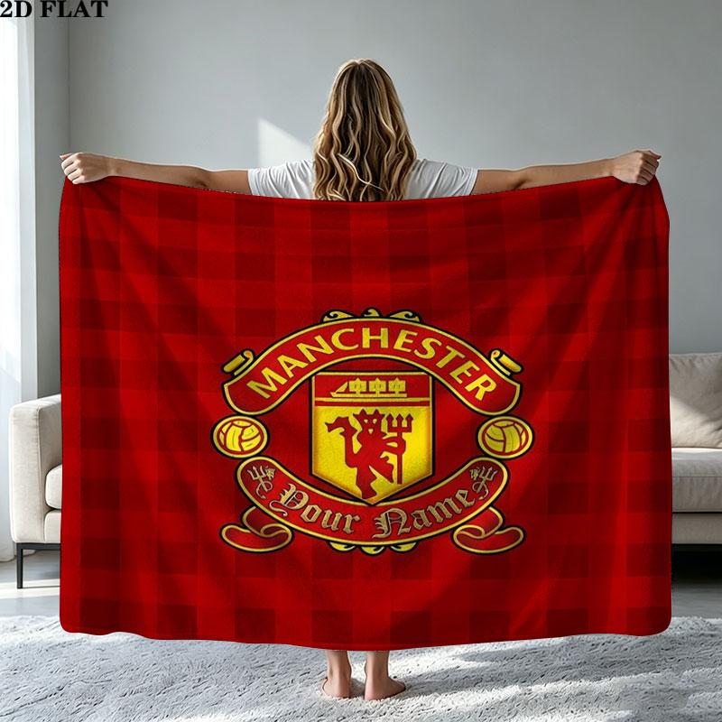 1PC Manchester United F Custom Name Patterned Flannel Blanket Suitable For All Seasons for Home Decor Warmth and Comfort Gifts Holiday Present