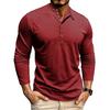 Mens Henley Collar Long Sleeve T-Shirts Solid Color Loose Fit Button Front Casual Daily Tshirts