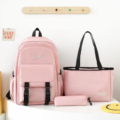 Multi-Piece Backpack Set Middle School Students Schoolbag Solid Color Girls Large Capacity Backpack