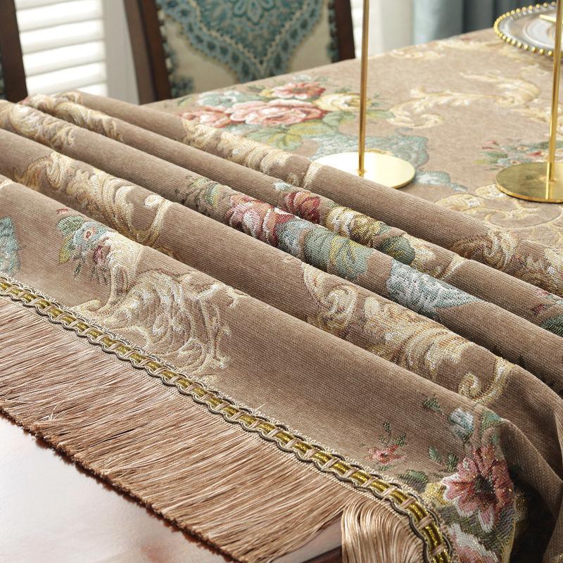 European Style Flower Tassel Tablecloth Thicken Chenille Rectangular Table Cover Round Dining Table Coffee Cloth Dust-proof
