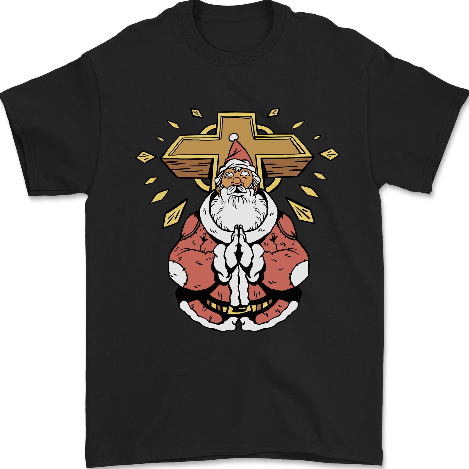 Christmas Praying Santa Christian Christianity God Mens T-Shirt 100% Cotton XL