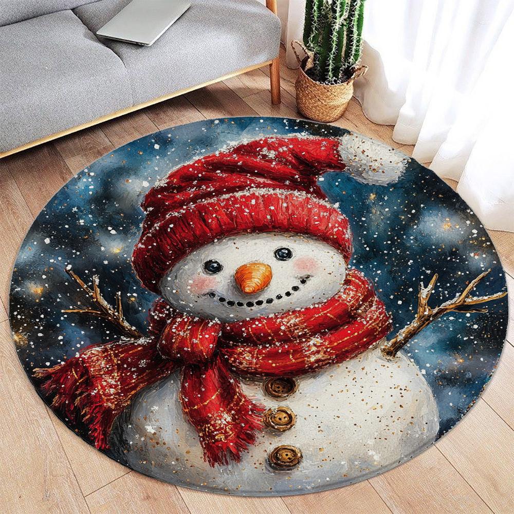 Christmas Snowman Rug Ornaments Round Rug Merry Christmas  Home Mat Living Room Decor Sofa Rug Festival Event Carpet