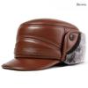 Winter Men's Leather Hat Thicken Leather Sheepskin Baseball Caps With Ears Warm Snapback Dad's Hats Sombrero De Cuero Del Hombre
