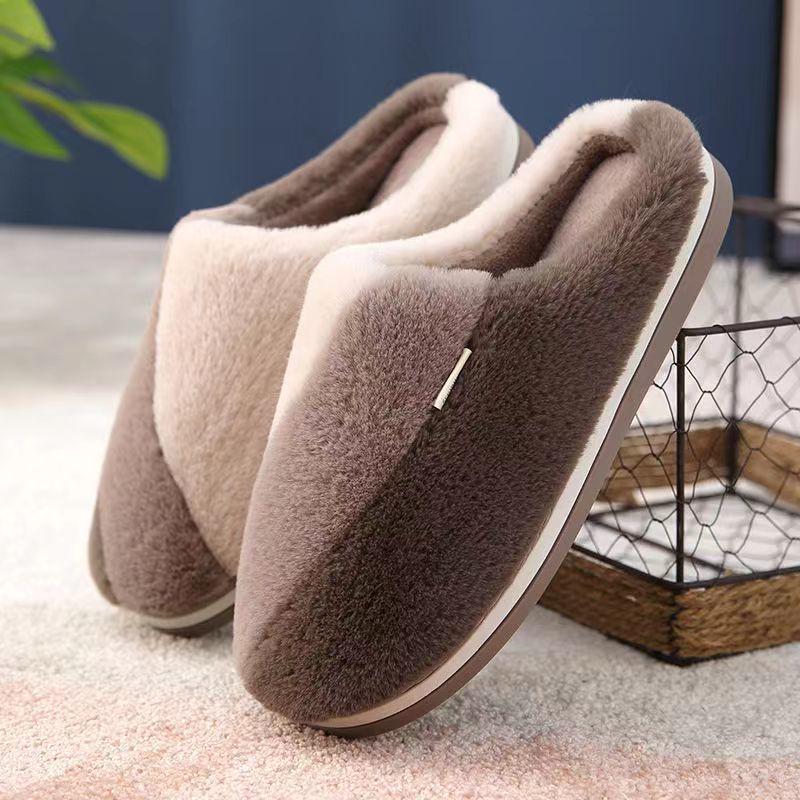Women's & Men's Plush Cotton Slippers - Non-Slip, Thick Sole, Warm Indoor Footwear for Autumn/Winter
