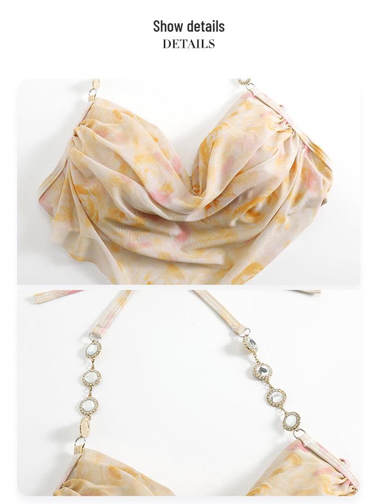 2024 Super Sexy Gathered Halter Mesh Split Swimsuit for Beach, Seaside, and Hot Spring Holidays