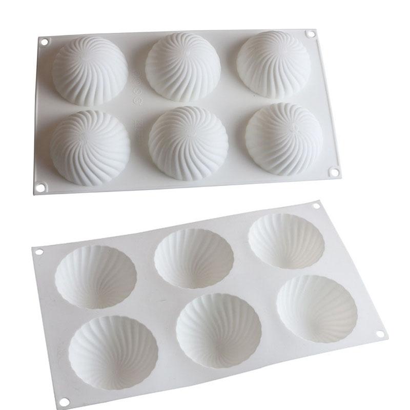 6 Cavity Spiral Shape Silicone Mold Semi Sphere Mousse Cake Baking Pan Chocolate Cheesecake Jelly Dessert Kitchen Bakeware Tools