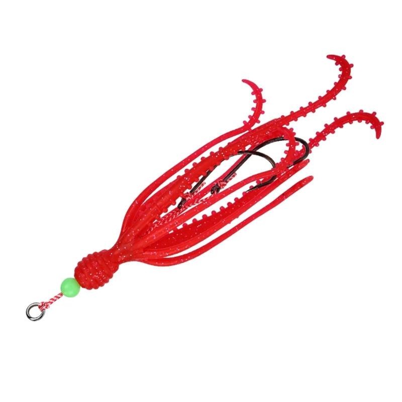 Fishing Tackle Sea Fishing Skirt Soft Lures with Double Barbed Hook Squid Skrit Lure 15cm 10g Artificial Baits