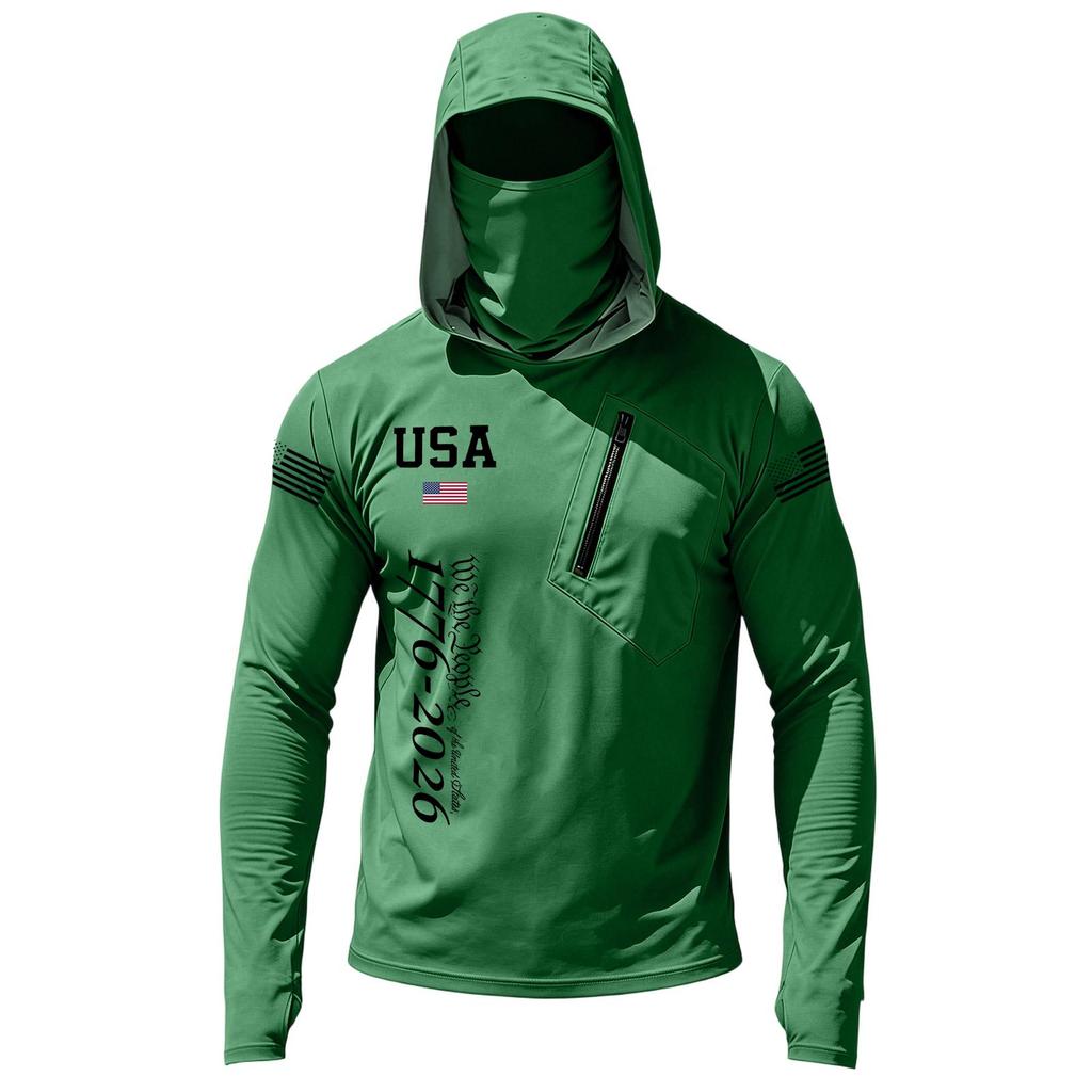 Men's Casual Long Sleeve Hooded Sun Protection Shirt USA Independence Day Print Lightweight Breathable Outdoor Sports Top