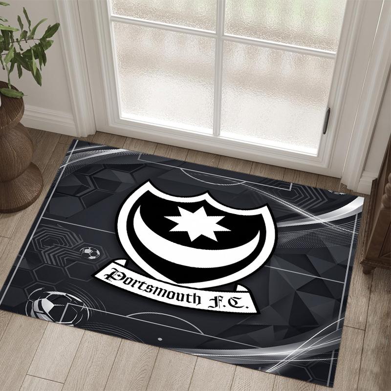 Portsmouth FC Design Kristall-Samt-Teppich Gemütlich Nicht?Rutschfester Teppich mit Aufdruck für Schlafzimmer Wohnzimmer Eingang