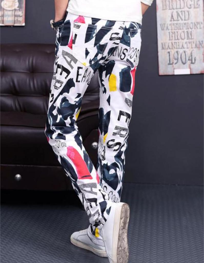 SpringSwalloow SpSw Original Print Stretch Denim Colorful Size 37 Men's Jeans, Design, Hip-Lifting, Slimming, Winter, Outdoor,