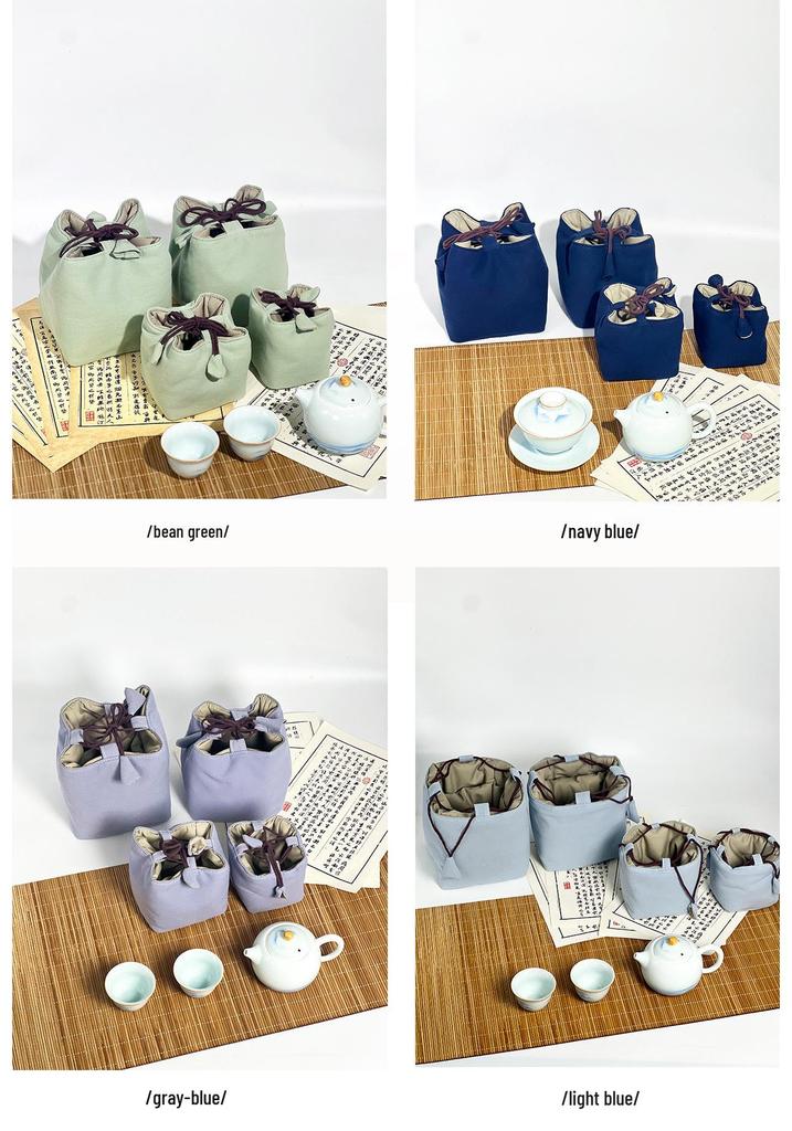 Linen Tea Set Travel Bag: Portable, Thickened, Anti-Collision, One Pot One Cup Storage.