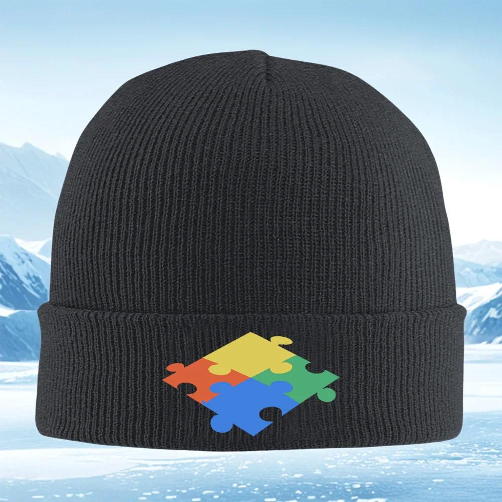 Connected puzzle pieces colored together Unisex Women Unisex Knitted Hat Beanie Pullover Cap Winter Thermal Warm Christmas Out