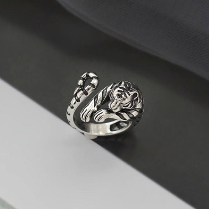 Retro Old Tiger Ring, Male and Female Couple Ring, Zodiac Tiger Ring, Opening Personality Tide Ins Tail