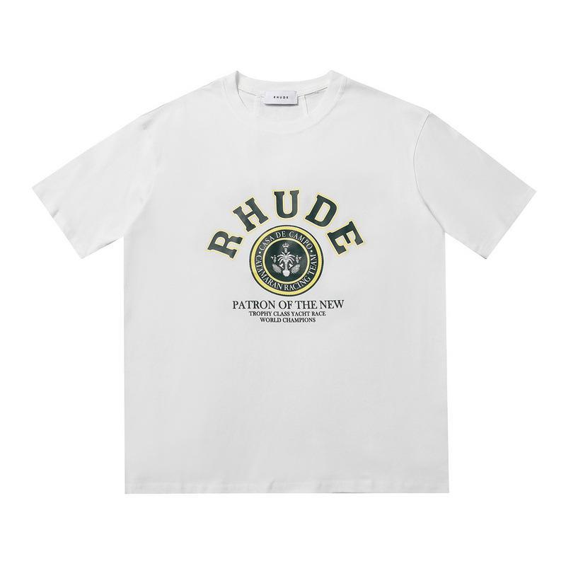 2023 Marchio trendy europeo e americano transfrontaliero RHUDE logo con lettera micro-etichetta motivo t-shirt a maniche corte uomo e donna high street larga h