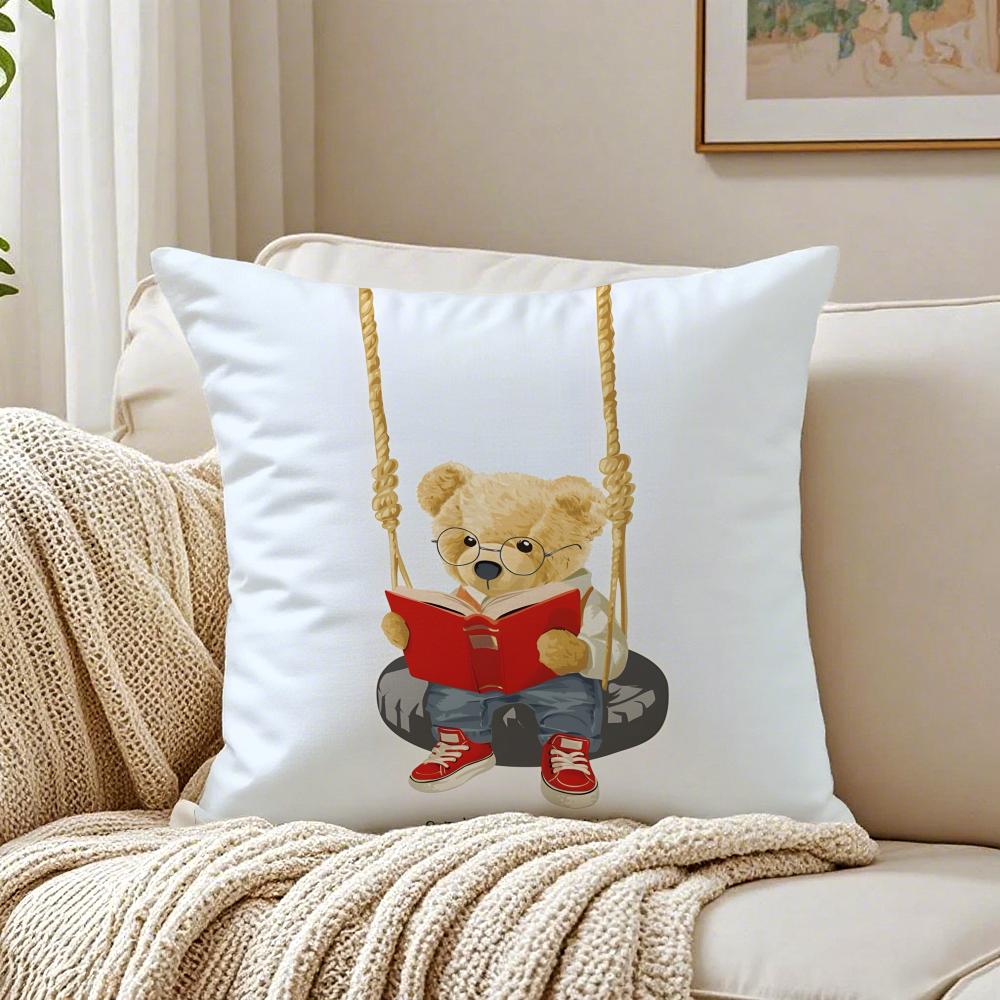 Cute Accompany Children Teddy Bear Cushion Cover Linen Pillowcase Soft  for Sofa Bed Home Room Decor